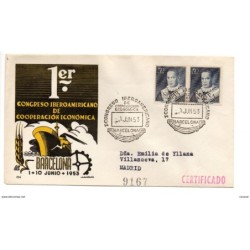 Carta con matasellos commemorativo congreso iberoamericano  1953 circulada