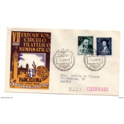 Carta con matasellos commemorativo feria de muestras barcelona  1953 circulada