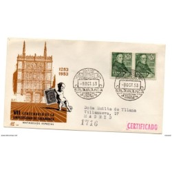 Carta con matasellos commemorativo universidad de salamanca  1953 circulada