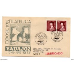 Carta  con matasello commemorativo exposicion filatelica badajoz 1962  circulada