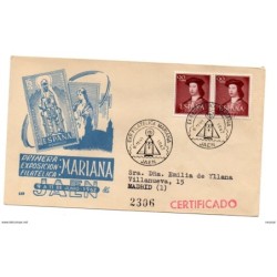 Carta  con matasello commemorativo exposicion filatelica mariana Jaen 1962  circulada