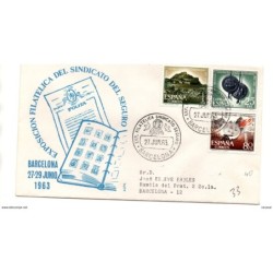 Carta  con matasello commemorativo  exposicion filatelica sindicato de seguros barcelona 1963 circulada