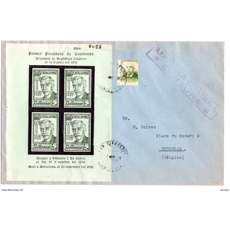 Carta con Hb de pi de llobregat con matasellos censura republica española Carta con Hb de pi de llobregat con matasellos censura republica española