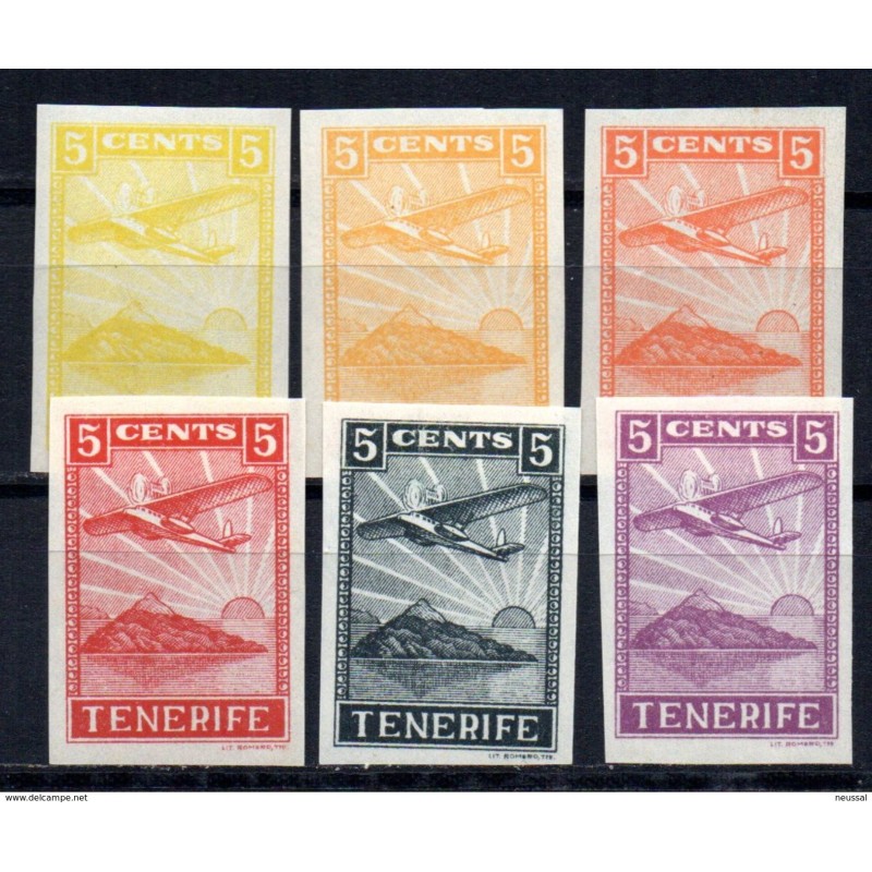 6 viñetas sin dentar con pie de imprenta Tenerife 6 viñetas sin dentar con pie de imprenta Tenerife