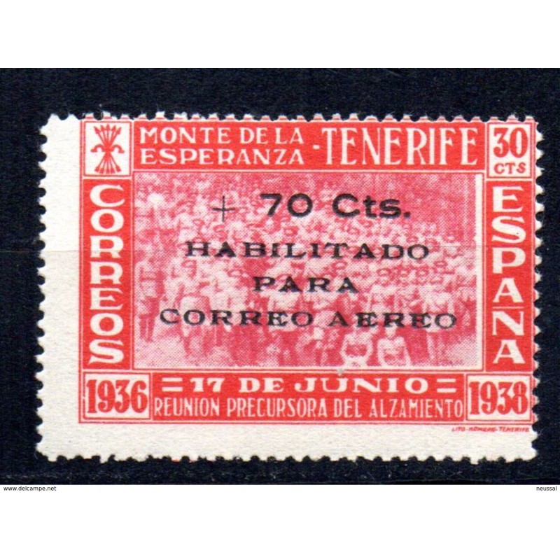 Viñeta n 36 sin dentar con sobrecarga 70cts habilitado para correo aereo Tenerife Viñeta n 36 sin dentar con sobrecarga 70cts habilitado para correo aereo Tenerife