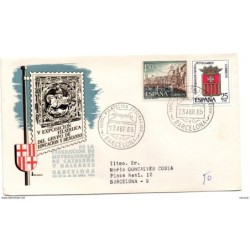 Carta con matasellos commemorativo  exposicion filatelica educacion y descanso  barcelona 1965 circulada