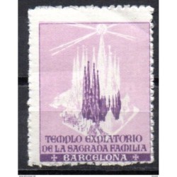 Viñeta  templo  expiatoria de la sagrada familia por detras una peseta