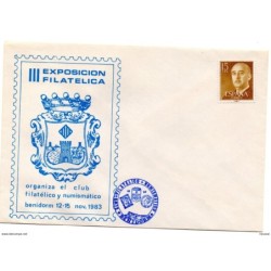 Carta  con matasellos commemorativo club filatelico y numismatico benidorm