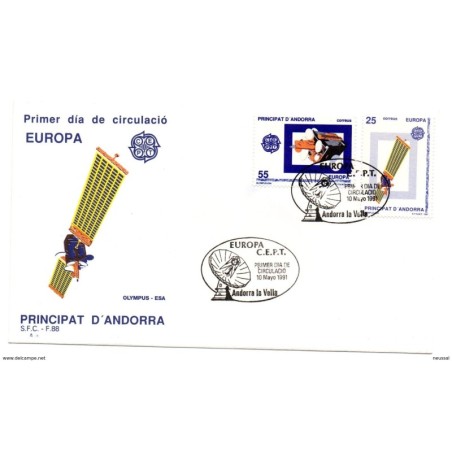 Sobre de primer dia de Andorra española  de 1991