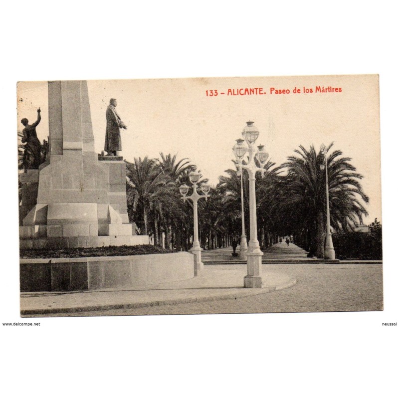 Tarjeta postal del paseo de los martires Alicante circulada 1920 Tarjeta postal del paseo de los martires Alicante circulada 1920