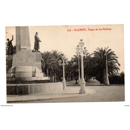 Tarjeta postal del paseo de los martires Alicante circulada 1920