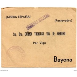Carta de guerra civil  con matasellos censura militar y matasellos tren hospital n 4