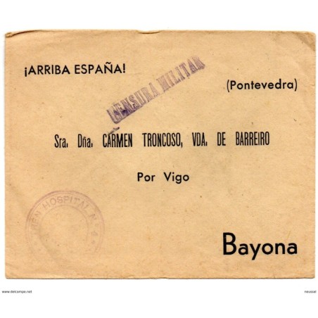 Carta de guerra civil  con matasellos censura militar y matasellos tren hospital n 4