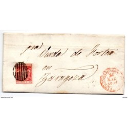 Carta de 1854 con matasellos en parilla y matasellos rojo