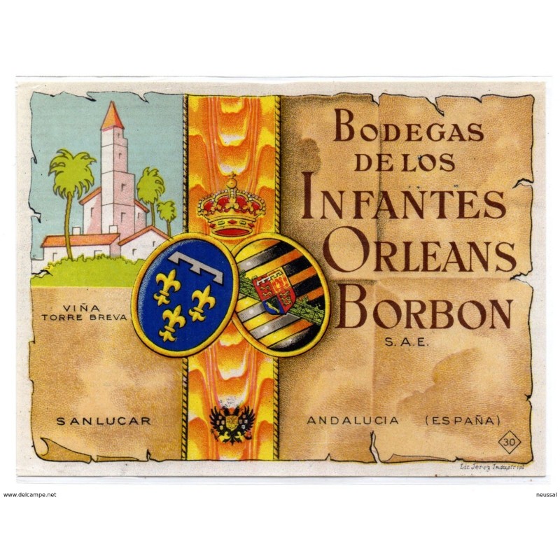 Etiqueta Bodegas de los infantes orleans borbon Sanlucar Etiqueta Bodegas de los infantes orleans borbon Sanlucar