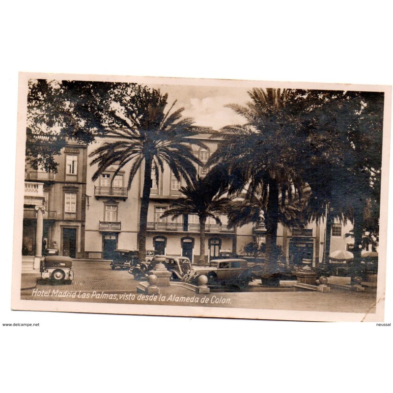 Tarjeta postal de Las palmas Hotel madrid visto desde la alameda de colon circulada y con censura las palmas Tarjeta postal de Las palmas Hotel madrid visto desde la alameda de colon circulada y con censura las palmas