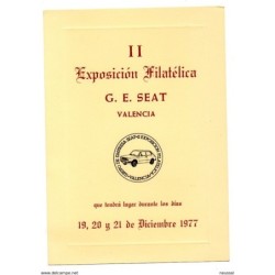 Tarjeta de exposicion filatelica seat valencia de 1977