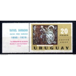 Sello con bandeleta n A390 Uruguay Navidad