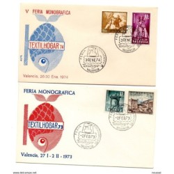 2 cartas con matasellos commemorativo feria del textilhogar  1973 y 1974