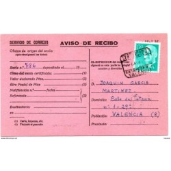Tarjeta aviso de recibo con matasellos certificado de 1968