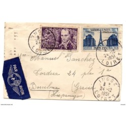 Carta circulada de 1951 con viñeta por detras