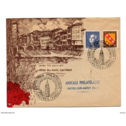 Carta de francia con matasellos exposicion filatelica castres tarn 1947