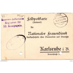 Tarjeta  con  franquicia militar  regimiento de infanteria de reserva n 30 12 compañia  año 1917