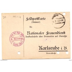 Tarjeta  con  franquicia militar   reserva de infanteria regimiento 109 4 compañia  año 1917