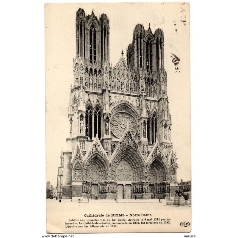 Tarjeta postal de la catedral de reims circulada de 1914 Tarjeta postal de la catedral de reims circulada de 1914