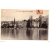 Tarjeta postal de debarcadere de Clarens con publicidad de laboratorios brandt