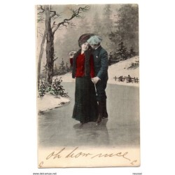 Tarjeta postal de alemania pareja patinando sobre hielo circulada 1902