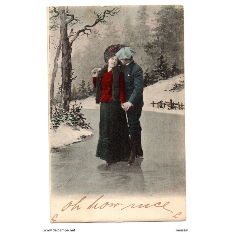 Tarjeta postal de alemania pareja patinando sobre hielo circulada 1902 Tarjeta postal de alemania pareja patinando sobre hielo circulada 1902