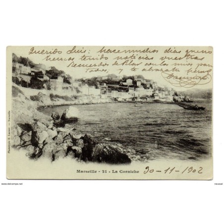 Tarjeta postal de marseille la corniche circulada 1902