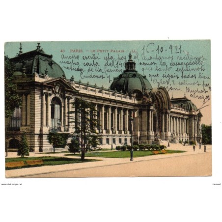 Tarjeta postal de paris le petit palais circulada  1921