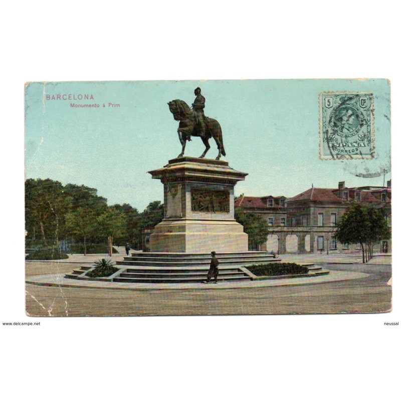 Postal de barcelona monumento a prim circulada Postal de barcelona monumento a prim circulada
