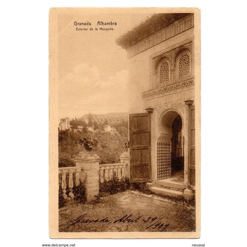 Postal de granada alhambra exterior de la mezquita circulada 1909 Postal de granada alhambra exterior de la mezquita circulada 1909