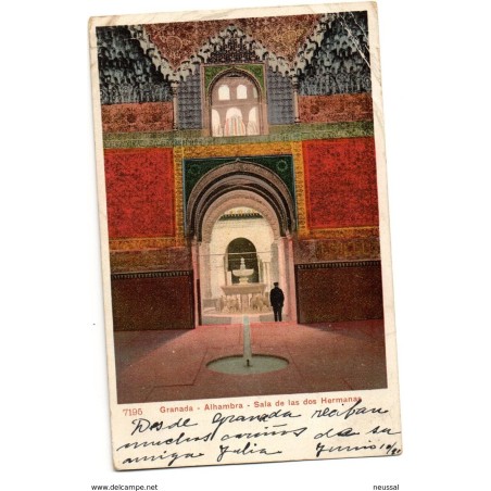 Postal  de granada alhambra sala de las dos hermanas circulada 1908