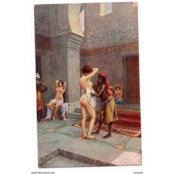 Tarjeta postal  con mujer de color  lavando a mujer blanca