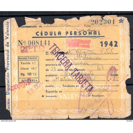 Cedula personal  valencia de 1942