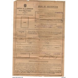 Papel hoja de inscripcion de dni albalat dels sorells 1952