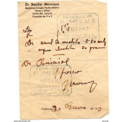 Papel con matasellos de farmacia de 1939