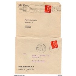 2  frontales de carta con diferentes matasellos valencia ibialicante