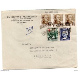 Carta con matasellos certificado de 1951 madrid y con lacre
