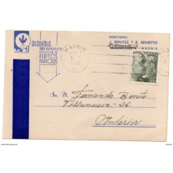 Tarjeta circulada de 1952 academia para preparacion de peritos agricolas