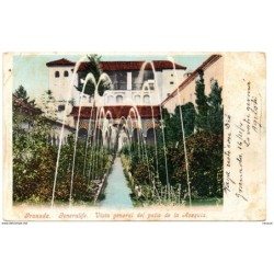 Tarjeta postal de granada generalife vista patio de acequias circulada