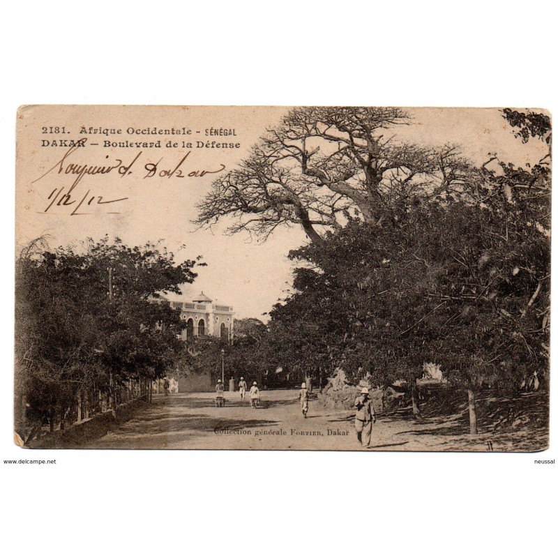 Tarjeta postal de senegal Dakar boulevard de la defense1912 Tarjeta postal de senegal Dakar boulevard de la defense1912