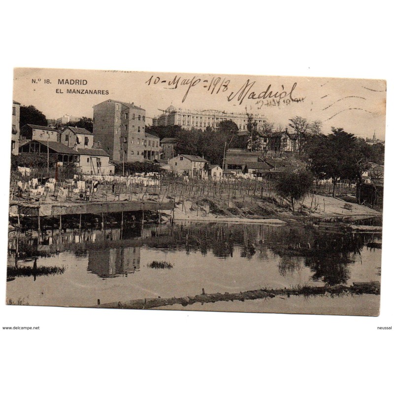Tarjeta postal de madrid el manzanares circulada 1918