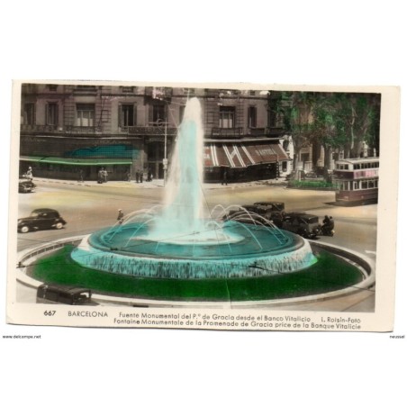 Tarjeta postal  barcelona  fuente monumental del paseo de gracia desde el banco vitalicio