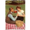 Tarjeta postal de pareja en picnic