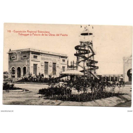 Tarjeta postal  valencia tobogan y palacio de las obras del puerto